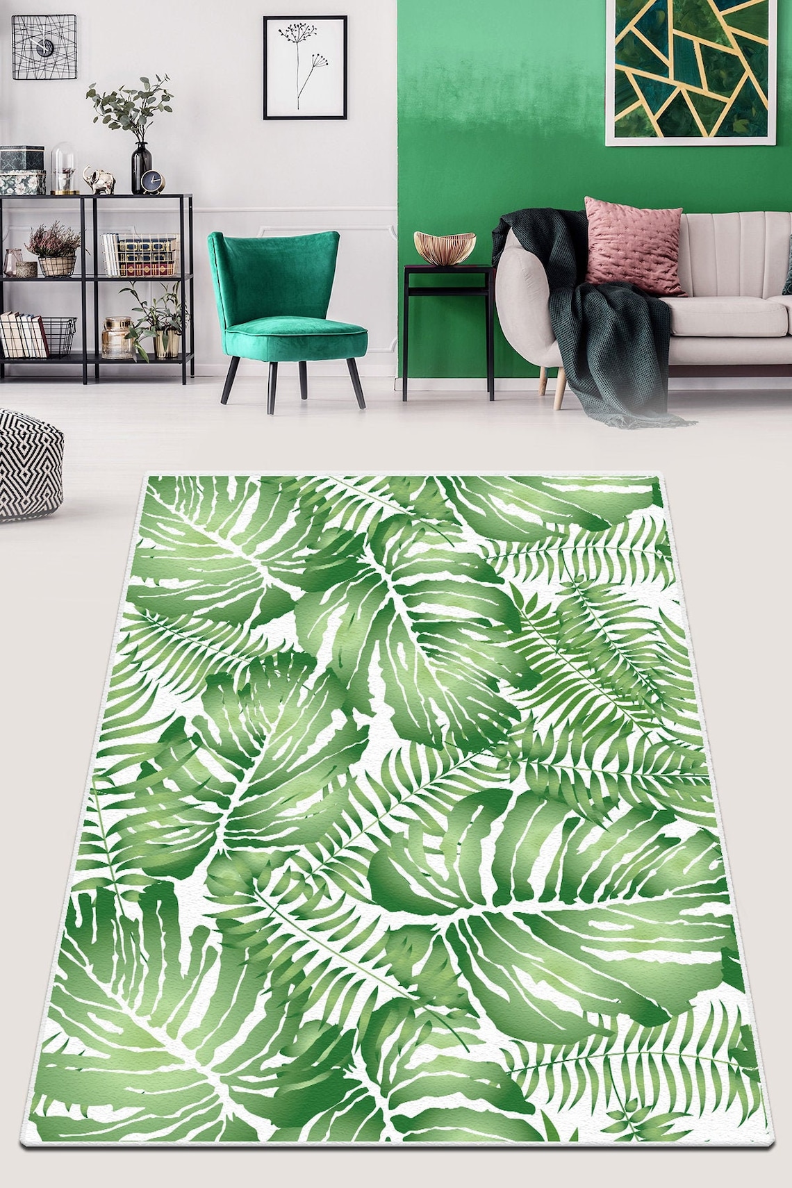 BANANA LEAF RUG Plant Area Rug Green Nonslip Area Rug Etsy