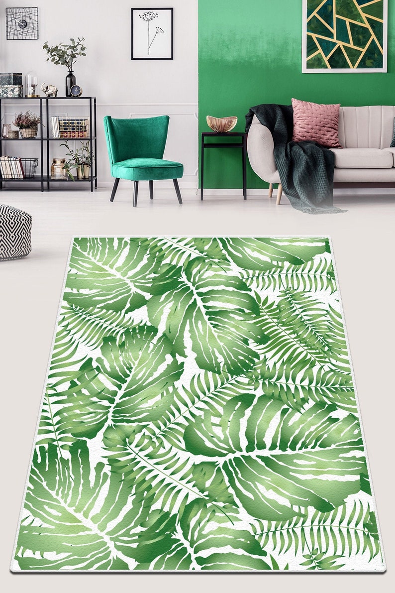 BANANA LEAF RUG Plant Area Rug Green Nonslip Area Rug Etsy
