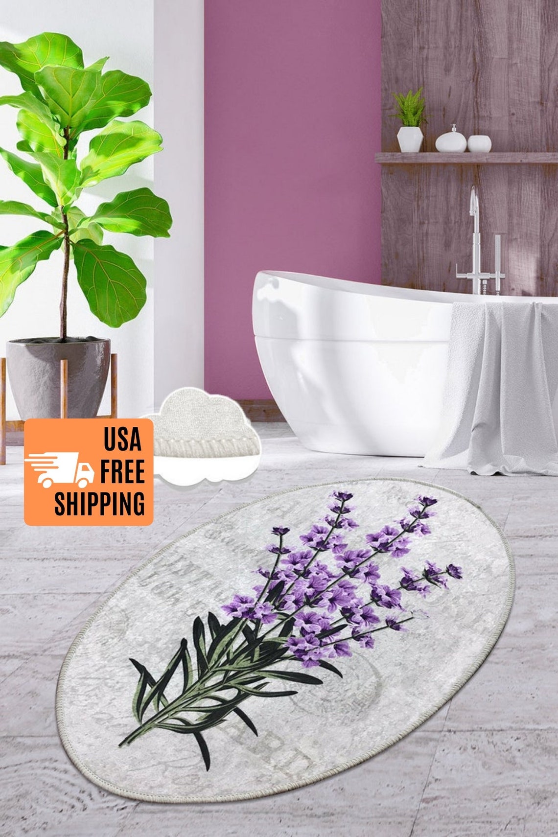 LAVENDER BATHROOM MAT single / purple bathroom mat lavender Etsy