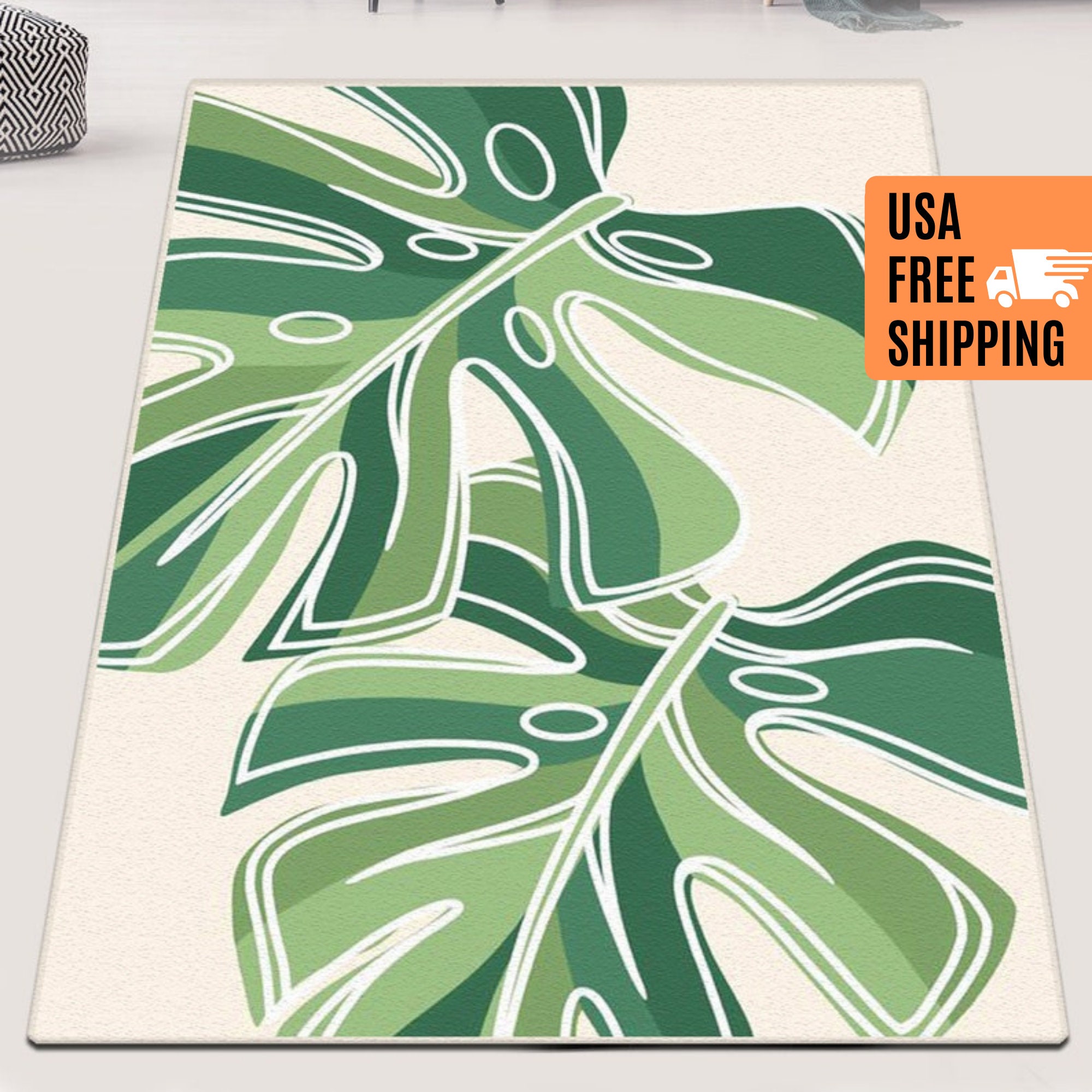 MONSTERA AREA RUG Monstera Plant Living Room Rug Monstera Etsy