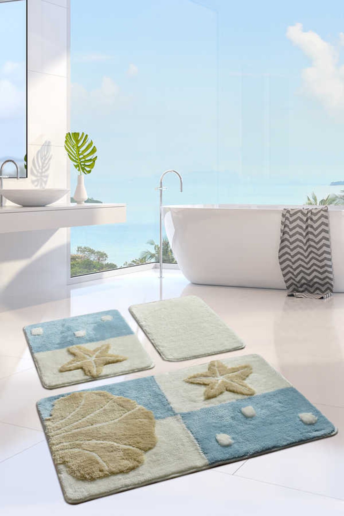 FLUFFY SEASHELL RUG Set of 3 Fluffy Bathroom Rug Set 3 Etsy
