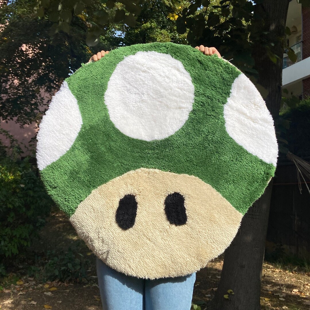 Green Mushroom Rug 100 Acrylic Fun Rug Game Room Rug Etsy