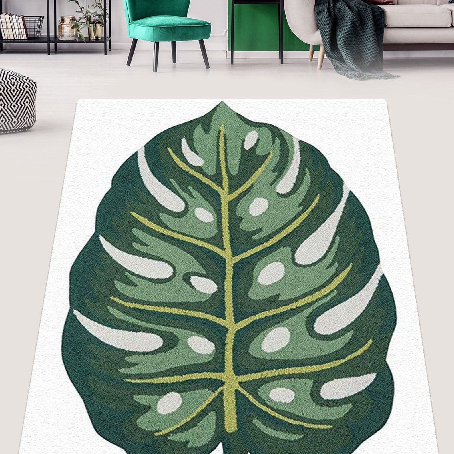 MONSTERA PLANT RUG Rectangle Area Rug for Multiple Places Etsy