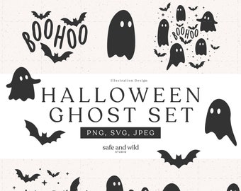 Halloween set "Boohoo" with various ghosts and bat graphics | over 70 file formats for designing and crafting [JPEG, PNG, SVG]