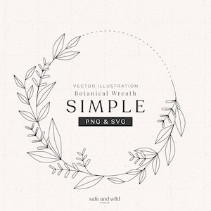 Flower Wreath | Simple Floral Wreath | Fineline Circle | Design for Plotter, PowerPoint, or Logo | Boho Graphic for Wedding | [PNG, SVG]
