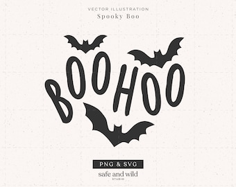 Boo Hoo Halloween lettering with bats graphic as PNG, JPG and SVG
