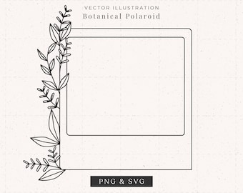 Photo Polaroid Line Art with Flowers | Design | Boho graphic for wedding invitation or decoration | [PNG, SVG]