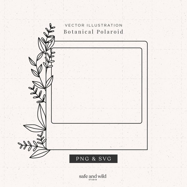 Photo Polaroid Line Art with Flowers | Design | Boho graphic for wedding invitation or decoration | [PNG, SVG]