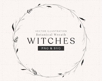 Autumn Vector Illustration Witches | Beautiful simple plant wreath | Clipart graphics for engravings [PNG, SVG]