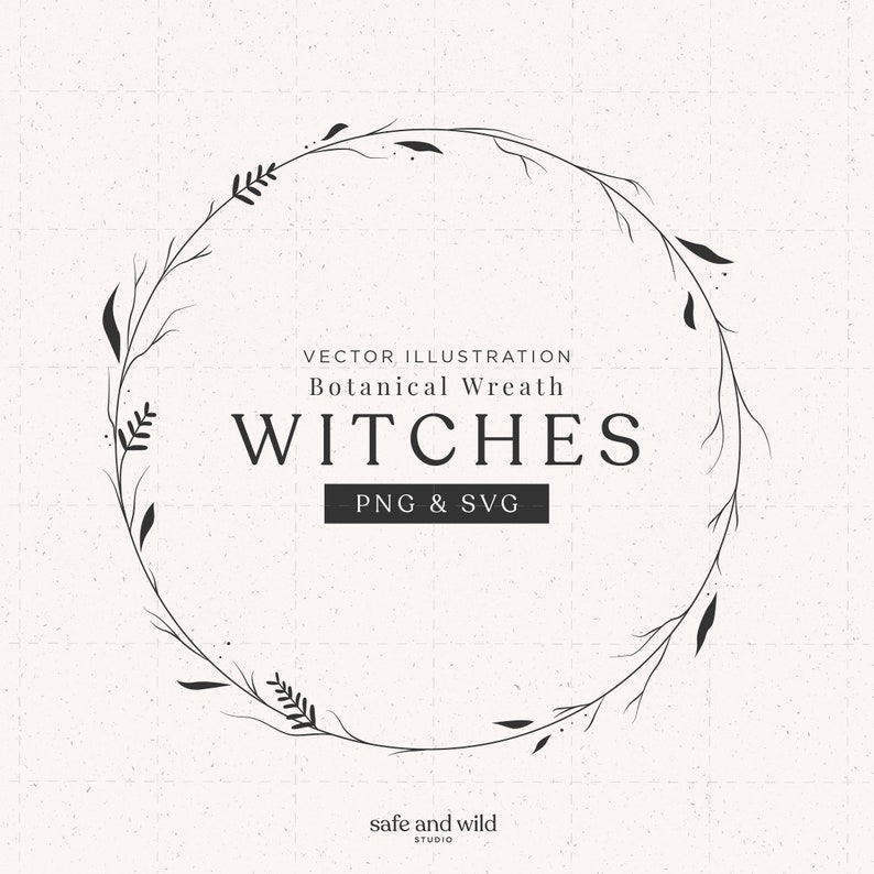 Autumn Vector Illustration Witches Beautiful simple plant wreath Clipart graphics for engravings PNG, SVG image 1