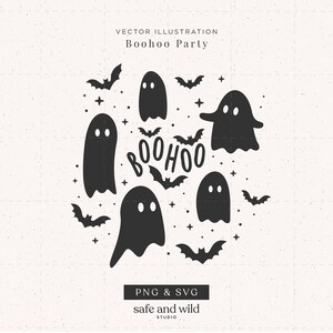 Belle illustration d’Halloween avec des fantômes et des chauves-souris SVG, JPEG, fichier vectoriel PNG