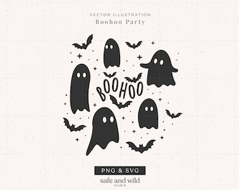 Beautiful Halloween illustration with ghosts and bats SVG, JPEG, PNG vector file