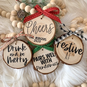 Personalized Wine Bottle Wood Beaded Tassel Garland | Christmas Farmhouse Kitchen Decor | Wine Bottle Looped Garland  | Gift for Wine Lover