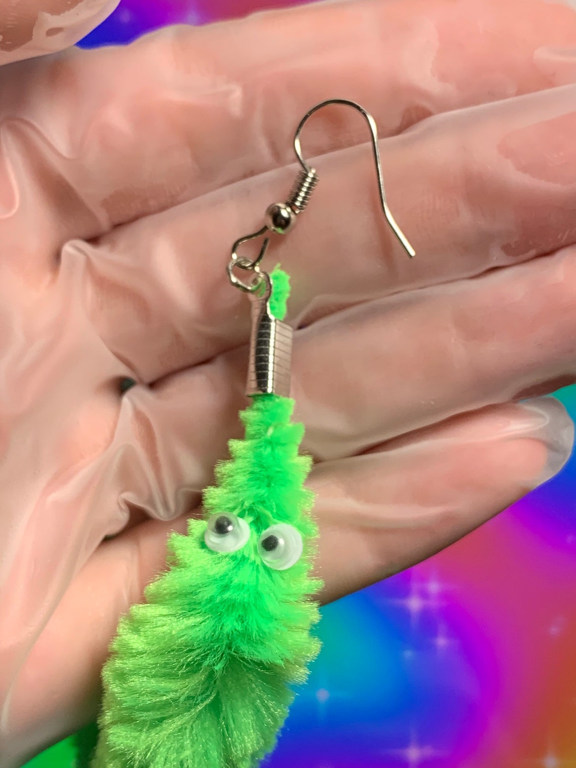 Dangling Fuzzy Worm Earrings Etsy