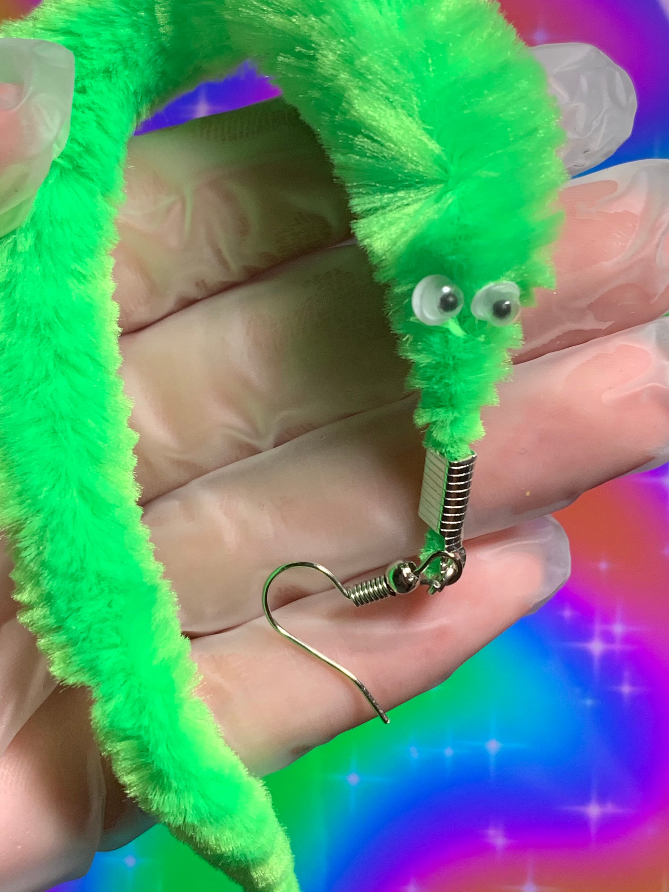 Dangling Fuzzy Worm Earrings Etsy