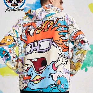 Carpé Diem Kreations Nick 90s Casual Cartoon Character Digital Print Pullover Hoodie