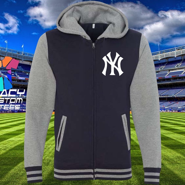 Yankees de New York 100 % coton 10 oz. Sweat-shirt universitaire à capuche 10 oz avec fermeture éclair