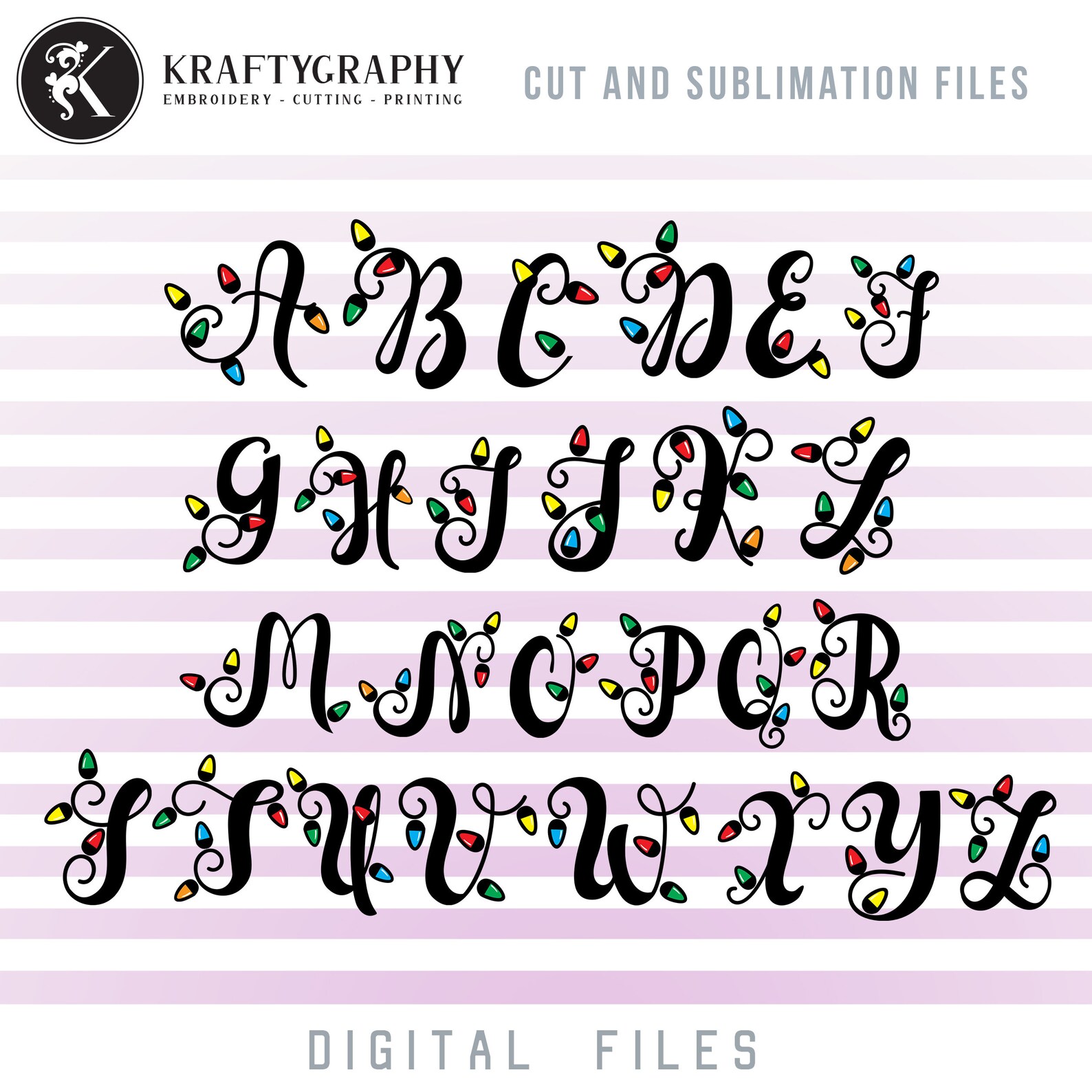 Christmas Lights Letters SVG Files Christmas Clipart for Etsy