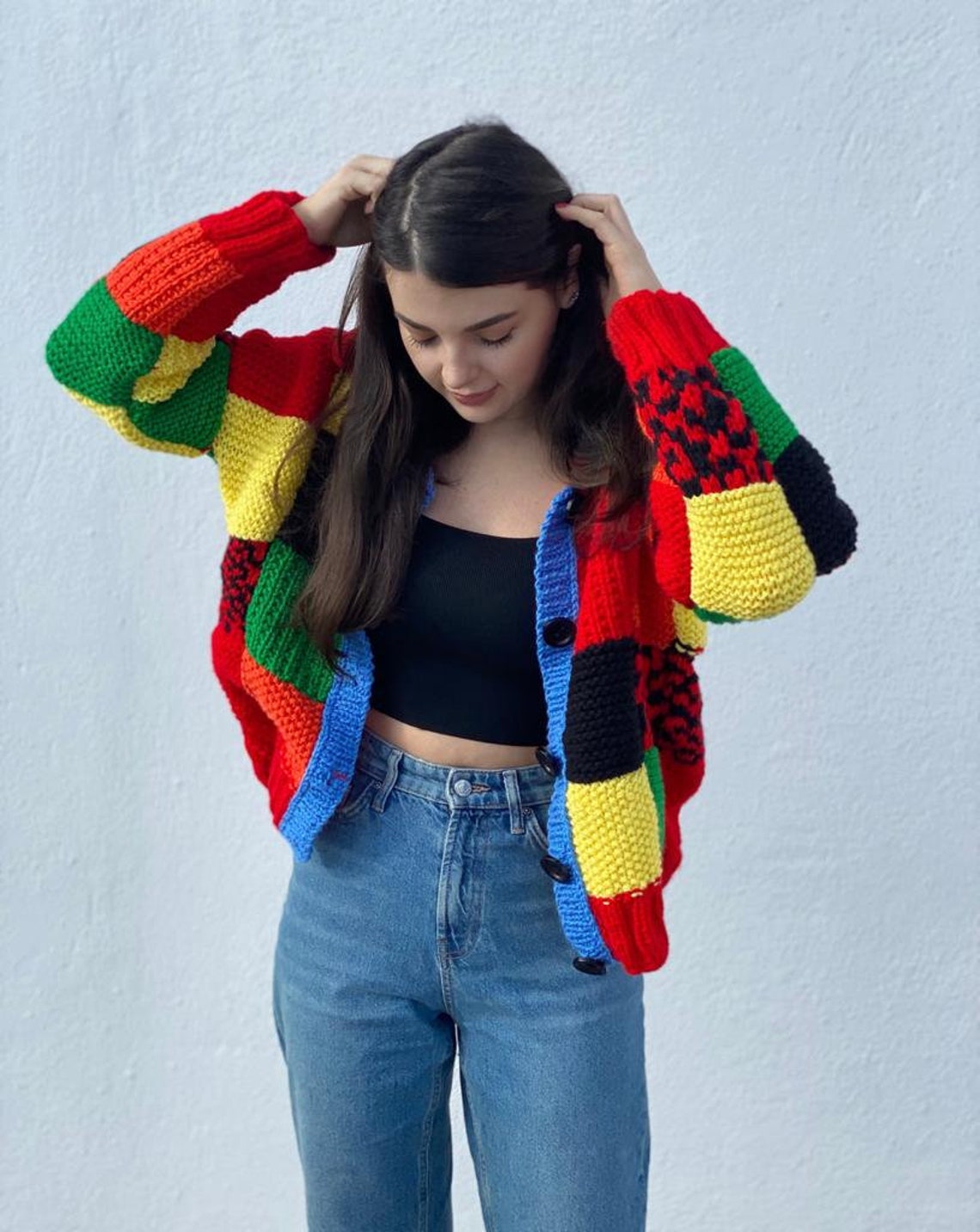 Harry Styles Cardigan Sweater Hand-knitted Embroidery Multi | Etsy