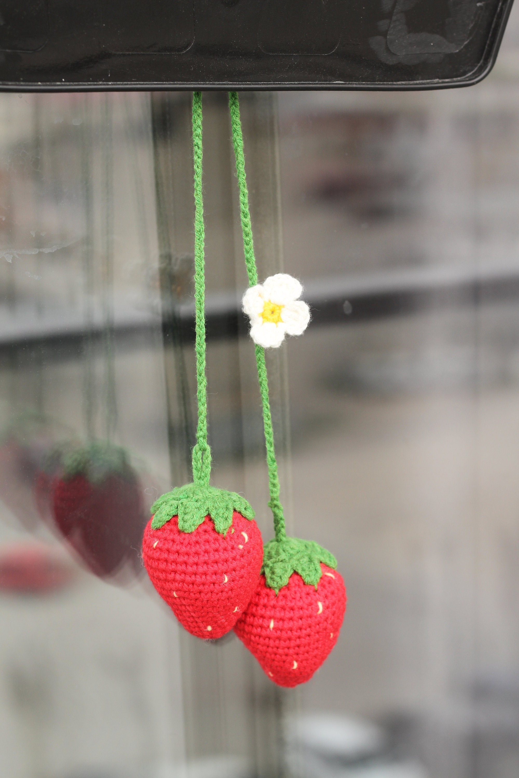 Nette Erdbeere Häkeln Auto Spiegel Hängen Ornament Handgemachte