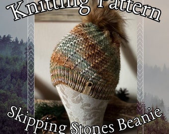 Skipping Stones Beanie Pattern, Worsted Knitting Pattern, Variegated Yarn, Chunky Knit Pattern, Knit Beanie Pattern, Textured Beanie Pattern