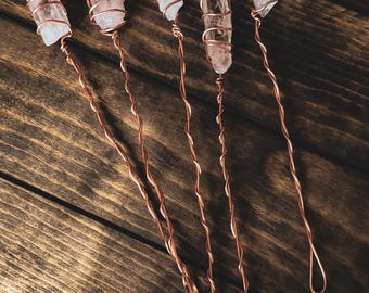 Estaca de cristal de cuarzo para plantas, decoración de cristal hecha a mano para plantas, estaca de alambre de cobre con cuarzo