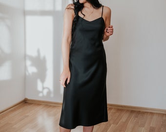 Vestido satinado / vestido elegante midi slip / vestido satinado delgado para mujer / vestido satinado festivo / regalo para ella