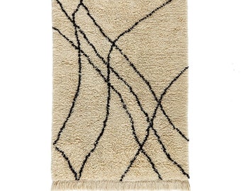 The Indoor Store - Hand Woven Beni Ourain Wool Area Rug, Berber Shag, Off White / Cream, Moroccan