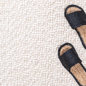 The Indoor Store - Hand Woven Chunky Wool Area Rug, Ivory/Off-White, Thick & Thin Loops, Scandinavian