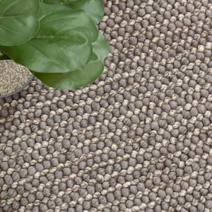 The Indoor Store - Hand Woven Chunky Wool Area Rug, Textured Brown & Beige, Striped Loops