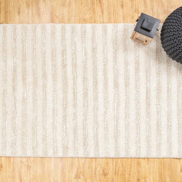 The Indoor Store - Hand Woven Jute & PET Area Rug, Ivory/Off-White