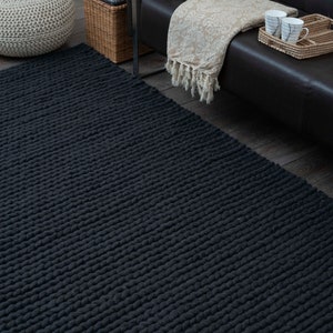 The Indoor Store - Hand-Knitted Chunky Wool Area Rug, Charcoal Black, Runner