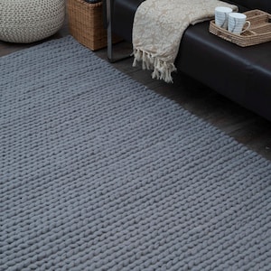 The Indoor Store - Hand Knitted Chunky Wool Area Rug, Grey, Cable Knit Runner