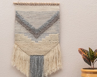 The Indoor Store - Hand Woven Cotton-Wool Ivory-Grey Wall Hanging, Bohemian/Boho