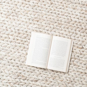 The Indoor Store - Hand Knitted Chunky Wool Area Rug, Textured Beige, Runner