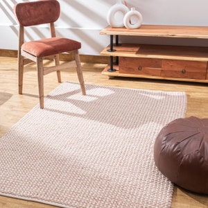 The Indoor Store - Hand Woven Wool Area Rug, Pink & Off-White, Loops, Living, Nursery and Bedroom Decor