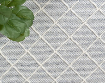 The Indoor Store - Hand Woven Wool Area Rug, Ribbed Diamonds, Textured Grey & Ivory/Off-White