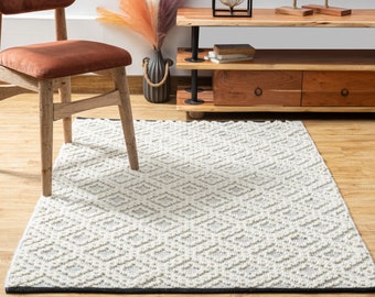 The Indoor Store - Hand Woven Wool Area Rug, Black & Off-White, Geometric Loops