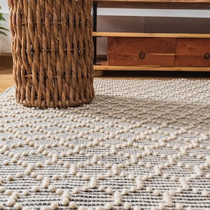 The Indoor Store - Hand Woven Chunky Wool Area Rug, Ivory/Off White & Black, Geometric Dhurrie