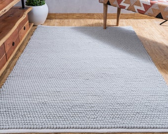 The Indoor Store - Hand-Woven Chunky Wool Area Rug, Grey, Loops Runner