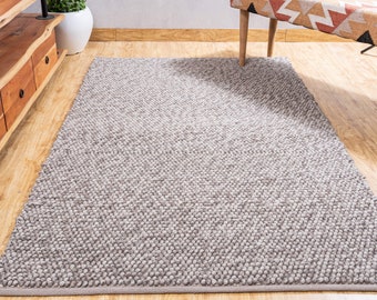 The Indoor Store - Hand-Woven Chunky Wool Area Rug, Textured Brown, Loops Runner