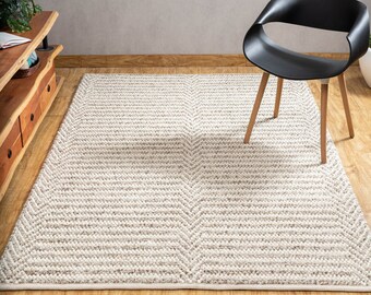The Indoor Store Hand Woven Chunky Wool Geometric Loops Rug, Ivory/off ...