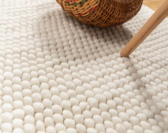 The Indoor Store - Hand Knitted Chunky Wool Loops Area Rug, Ivory/Off White, Runner, Scandinavian
