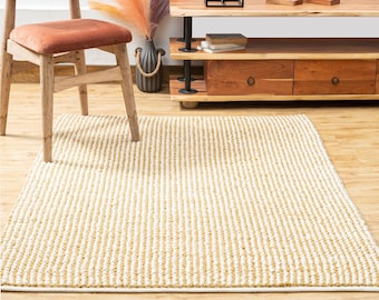 The Indoor Store - Hand Woven Wool Area Rug, Mustard & Off White, Loops Dhurrie