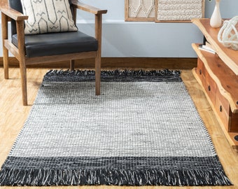 The Indoor Store - Hand Woven Chunky Wool Area Rug, Black & Off White