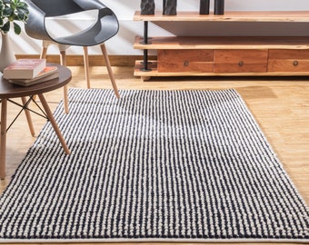 The Indoor Store - Hand Woven Chunky Wool Area Rug, Midnight Blue & Ivory/Off-White