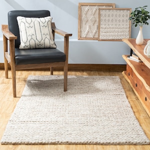 The Indoor Store - Hand Knitted Chunky Wool Area Rug, Textured Beige, Runner