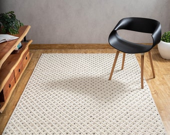 The Indoor Store - Hand Woven Chunky Wool Rug, Ivory/Off-White & Black, Geometric Loops