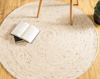 The Indoor Store - Hand Braided Wool Area Rug, Textured Beige, Round / Oval