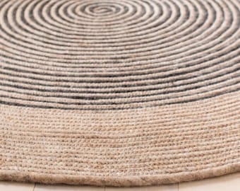 The Indoor Store - Hand Braided Chunky Wool Round/Oval Area Rug, Beige & Black